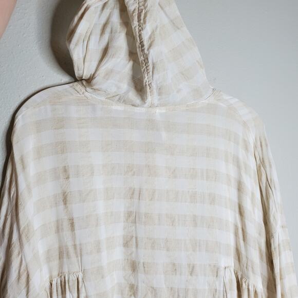 Free People Let It All Go Gingham Check Hooded Swing Top XS Oversized Boho Fall - Picture 10 of 15